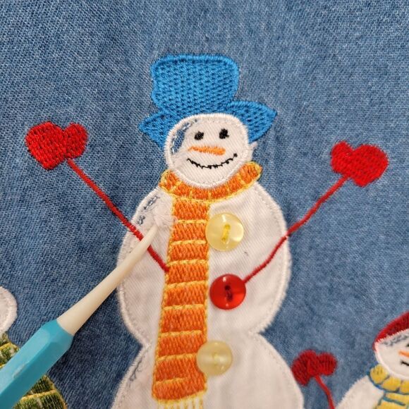 Bobbie Brooks Vintage Y2K Denim Button Down Snowman Christmas Women's Plus Size - Picture 7 of 14